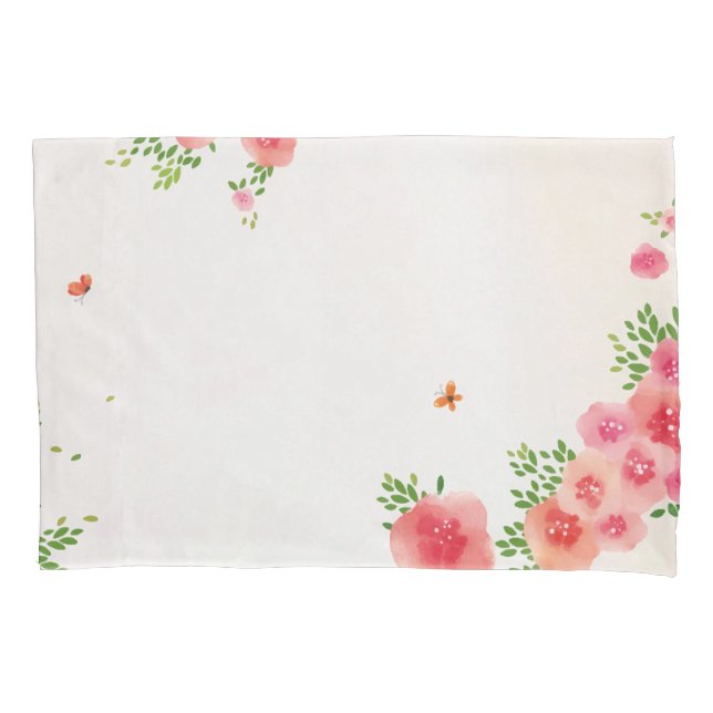 Housse D'oreillers Sunny Blush Pink Flowers Butterfly Watercolor (devant)