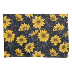Housse D'oreillers Sunroot, tournesol sauvage en jaune et bleu