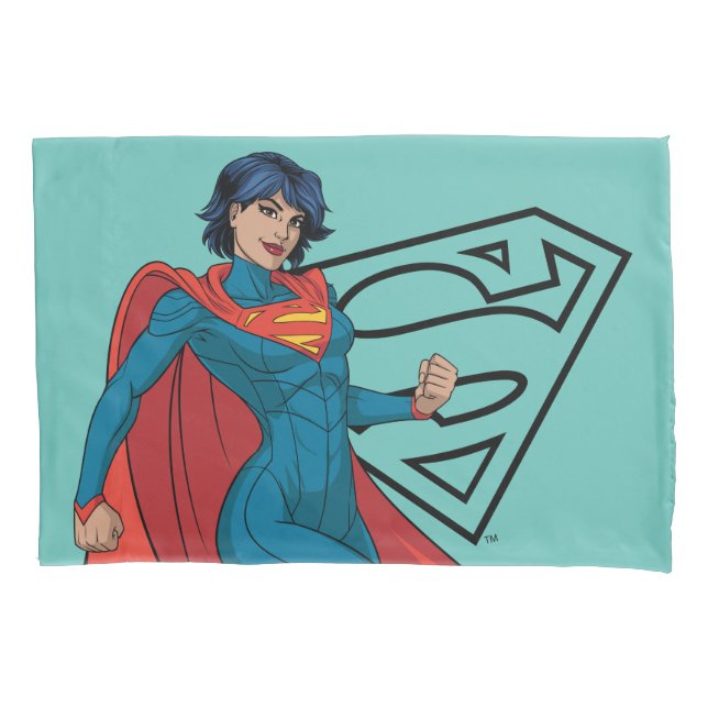 Housse D'oreillers Supergirl Hovering en costume bleu (devant)