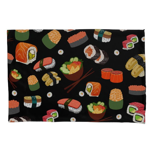Housse D'oreillers Sushi coloré sur Arrière - plan noir (devant)