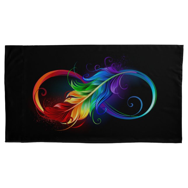 Housse D'oreillers Symbole d'infini avec plume arc-en-ciel (devant-gauche)