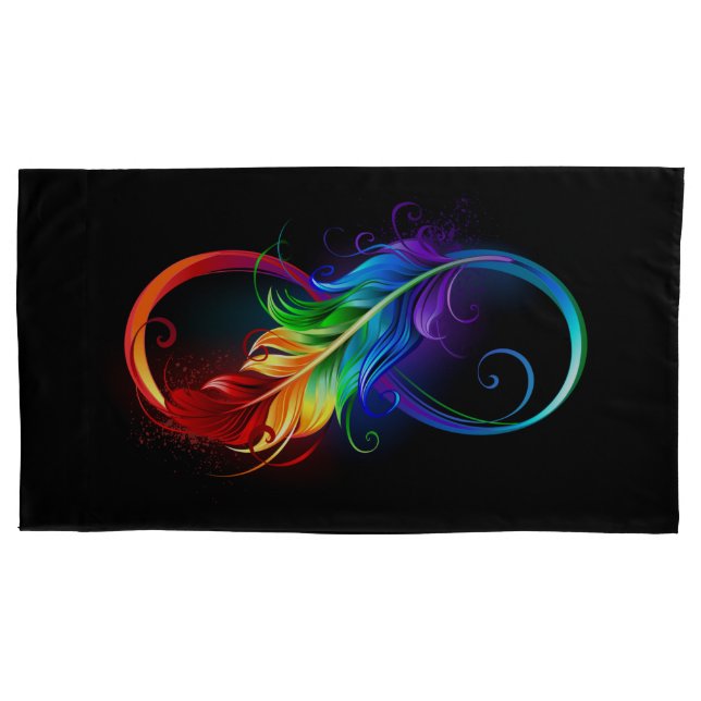 Housse D'oreillers Symbole d'infini avec plume arc-en-ciel (devant)