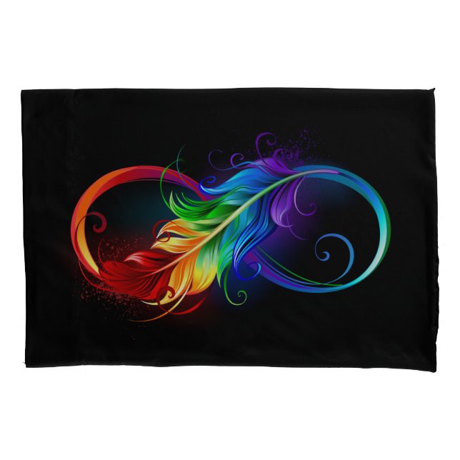 Housse D'oreillers Symbole d'infini avec plume arc-en-ciel (devant-gauche)