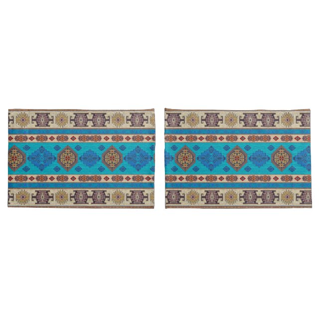 Housse D'oreillers Tapis de tapis bleu antique turc Kilim (Dos-Set)