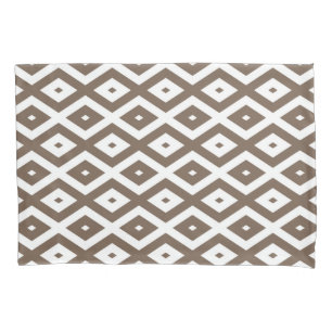 Housse D'oreillers Taupe motif diamant brun et blanc