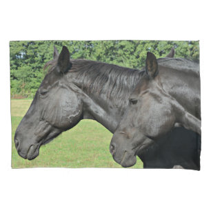 Housse D'oreillers Têtes de Cheval Noir en Profil Paisible Lumière