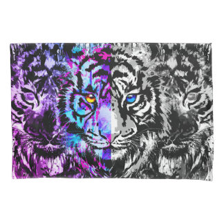 Housse D'oreillers Tigre bleu, oreiller gris Tiger visage