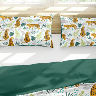 Housse D'oreillers Tigres & Feuilles tropicaux Motif, Vert