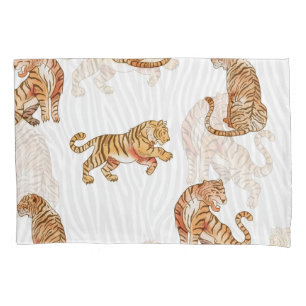Housse D'oreillers Tigres sauvages : Motif d'animaux d'aquarelle.