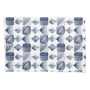 Housse D'oreillers Tissu Tribal des Caraïbes : blanc, bleu marine