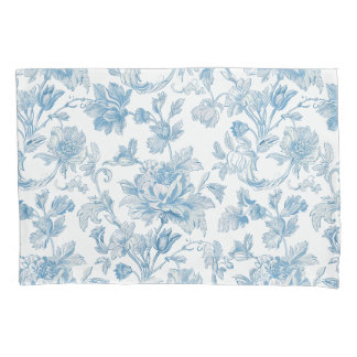 Housse D'oreillers Toile-de-jouy Chinoiseries Blue Floral Pattern