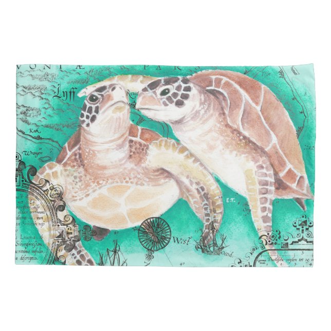 Housse D'oreillers Tortues de mer turquoises (Dos)