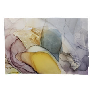 Housse D'oreillers Tourbillons d'encre d'alcool, teinte jaune, abstra