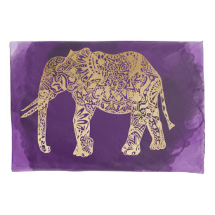 Housse D'oreillers traçage tribal de pourpre d'éléphant d'or de fa