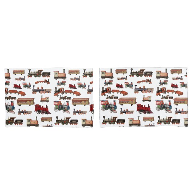Housse D'oreillers Train Jouet vintage Motif Trains colorés (devant-Set)