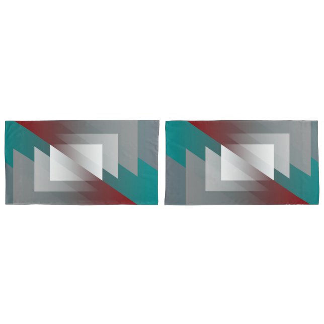 Housse D'oreillers Triangles gris turquoise sur bordeaux (devant-Set)