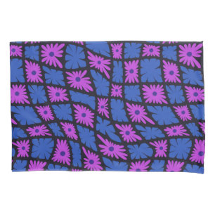 Housse D'oreillers Trippy super 60s Flower Checks bleu rose