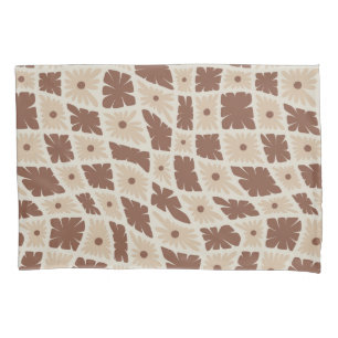 Housse D'oreillers Trippy super 60s Flower Checks Neutral Brown