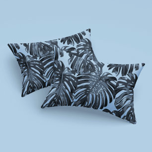 Housse D'oreillers Tropical gris foncé bleu Monstera Feuilles de la j
