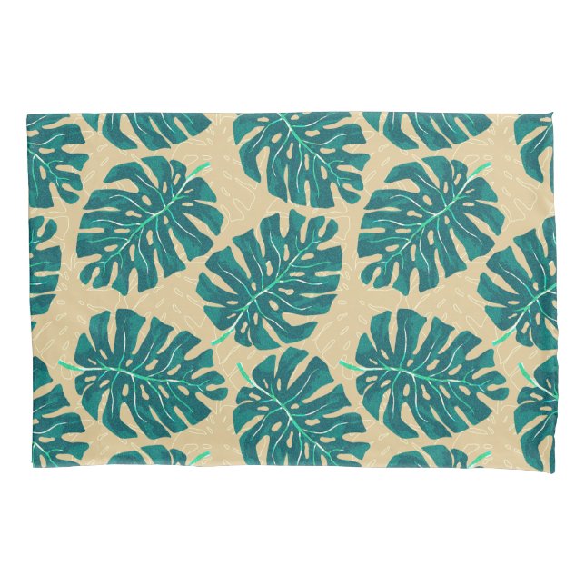 Housse D'oreillers Tropical Palm Teal Beige (devant)