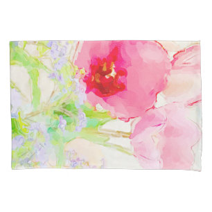 Housse D'oreillers Tulipe rose et bleu m'oublient pas aquarelle