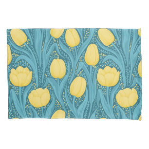 Housse D'oreillers Tulipes en bleu et jaune