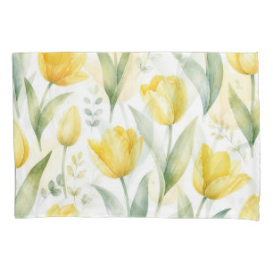 Housse D'oreillers Tulipes jaunes Peinture florale aquarelle Botaniqu