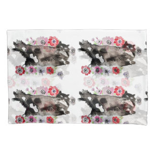 Housse D'oreillers Tuxedo Chat Cute Jolie Fleurs Chats Aquarelle