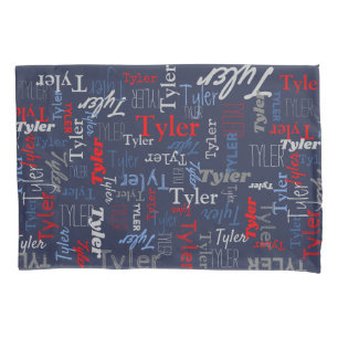 Housse D'oreillers Tyler nom personnalisé rouge bleu gris