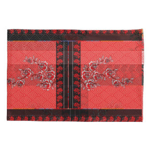 Housse D'oreillers un motif rouge et noir avec des fleurs