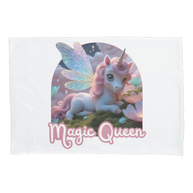 Housse D'oreillers Une licorne blanche aux ailes (devant)