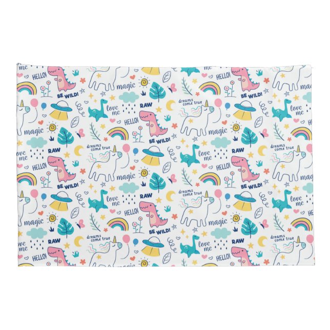 Housse D'oreillers Unicorn Et Motif Dinosaure (Dos-Droit)