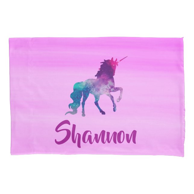 Housse D'oreillers Unicorn rose violet nom fille (devant)