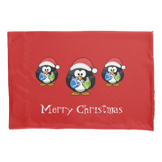 Housse D'oreillers Vacances Père Noël Penguins Pilote (devant)