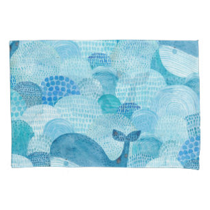 Housse D'oreillers Vagues, baleine, texture bleu enfantine