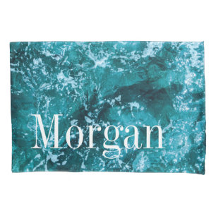 Housse D'oreillers Vagues de mer turquoise avec monogramme personnali