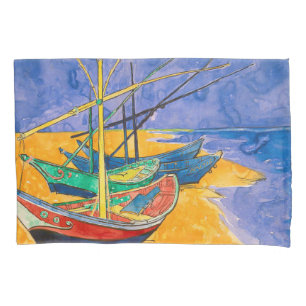 Housse D'oreillers Van Gogh Bateaux Plage impressionniste
