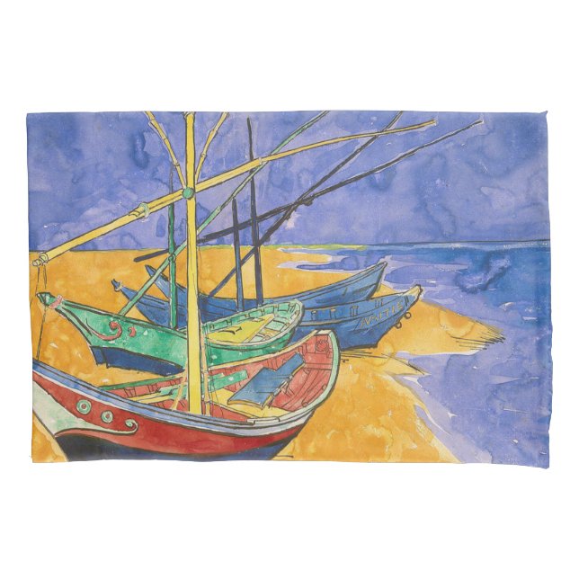 Housse D'oreillers Van Gogh Bateaux Plage impressionniste (devant)