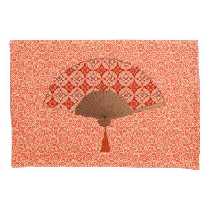 Housse D'oreillers Ventilateur Japonais, Shippo Motif, Mandarin Orang