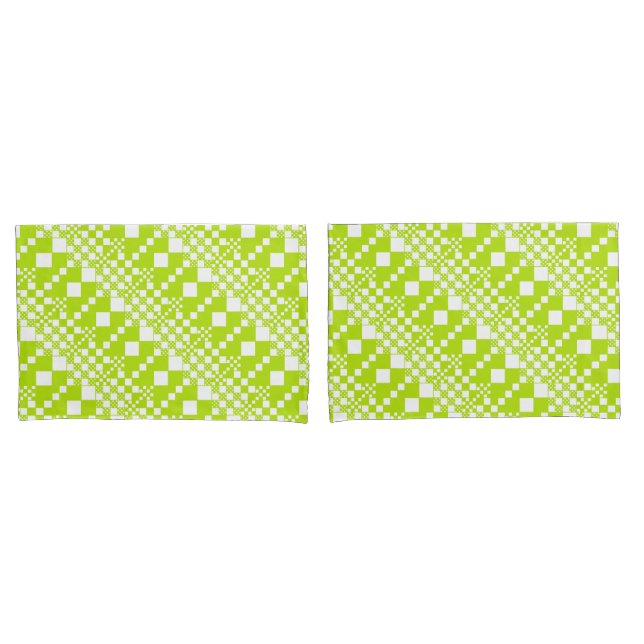 Housse D'oreillers Vérifié, Chèques - Vert et blanc de chaux (devant-Set)