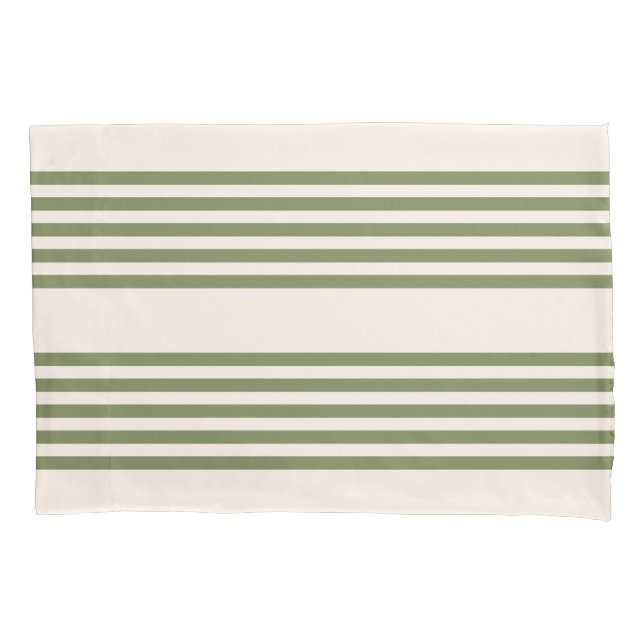Housse D'oreillers Vert olive et beige cinq rayures motif (devant)