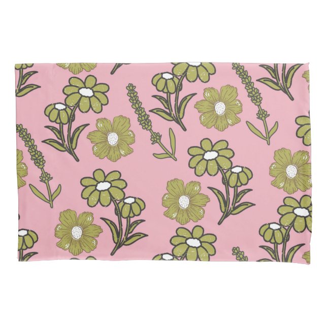 Housse D'oreillers Vert rose rétro Y2K Funky Hippie Flower Motif (devant)