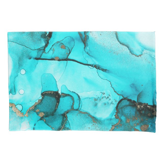 Housse D'oreillers Vibrant or Turquoise de l'Egée Abstraite (devant)