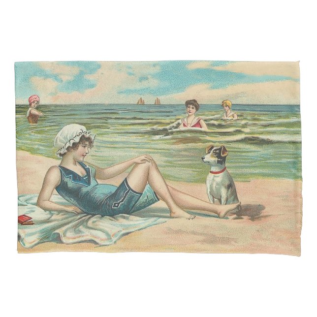 Housse D'oreillers Victorian Beach Swim Girl Ocean Summer Vacances (devant)