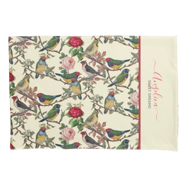 Housse D'oreillers Victorian Chintzy Scrapbook Retro Birds Motif (devant)