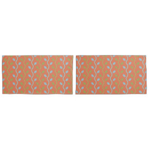 Housse D'oreillers Vins bleus et verts rétro sur motif floral orange