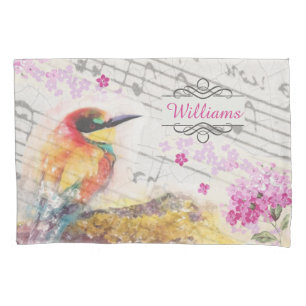 Housse D'oreillers Vintage oiseau sur les fleurs roses de l'arbre déc