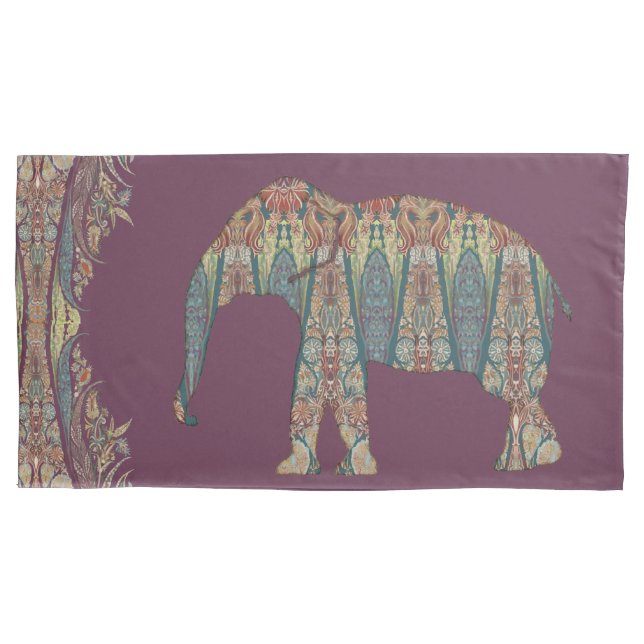 Housse D'oreillers Vintage Paisley Elephant Purple Boho Chic Cachemir (devant-gauche)