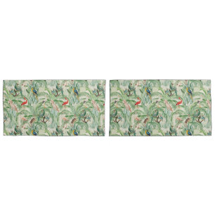 Housse D'oreillers Vintages feuilles des oiseaux tropicaux et des pal