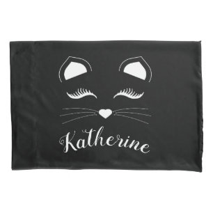 Housse D'oreillers Visage de chat noir et blanc